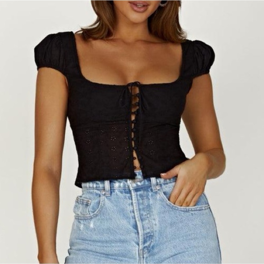 Meshki Black Puff Sleeve Bustier Blouse